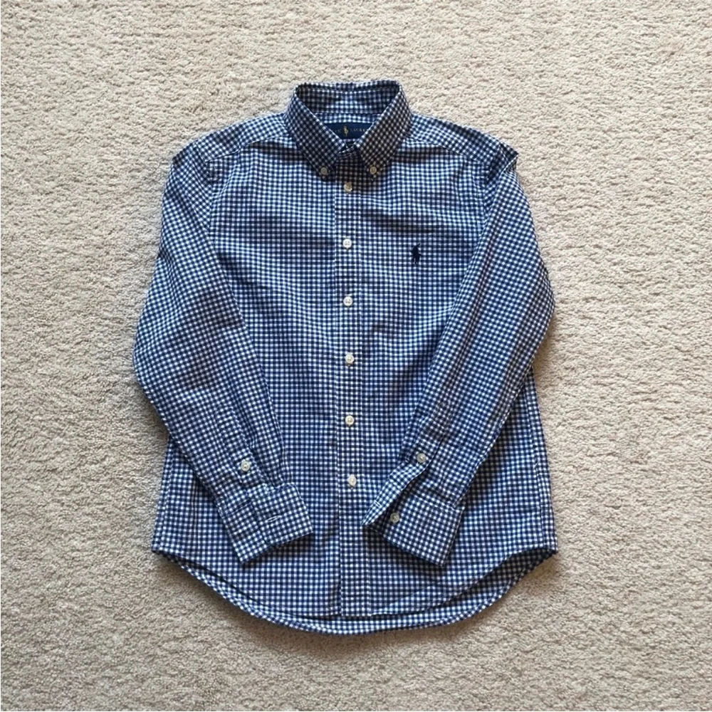 Ralph Lauren Navy and White Gingham Button-Down Boys Shirt